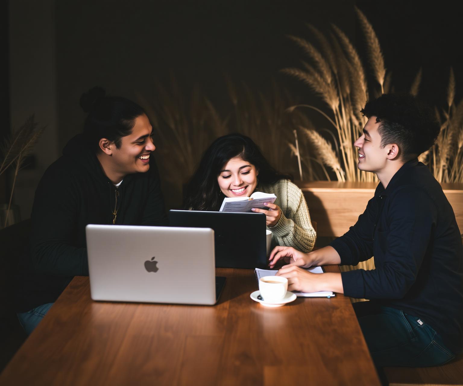 Students collaborating around a laptop